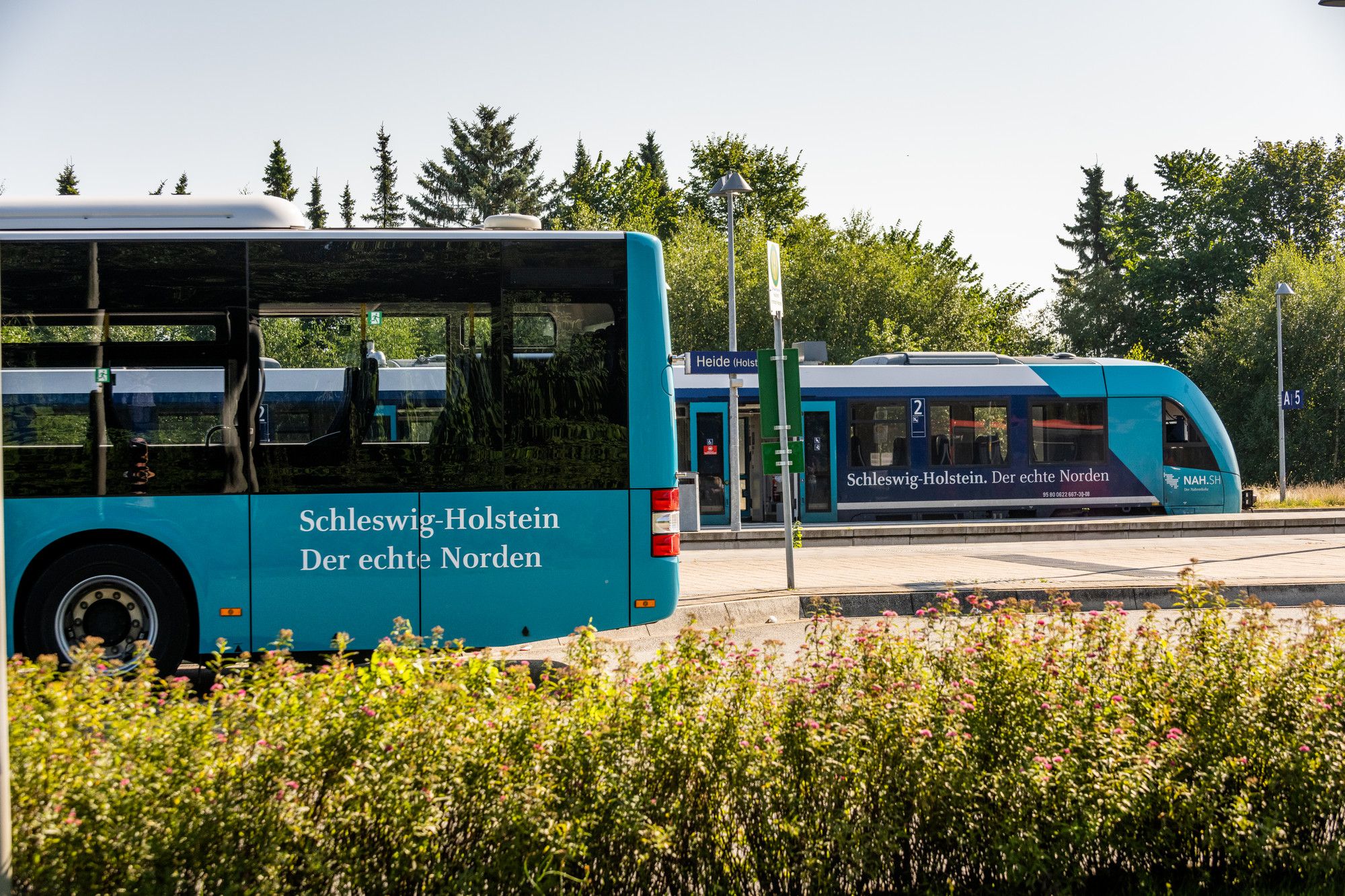 Ein Akkuzug und ein Bus von NAH.SH